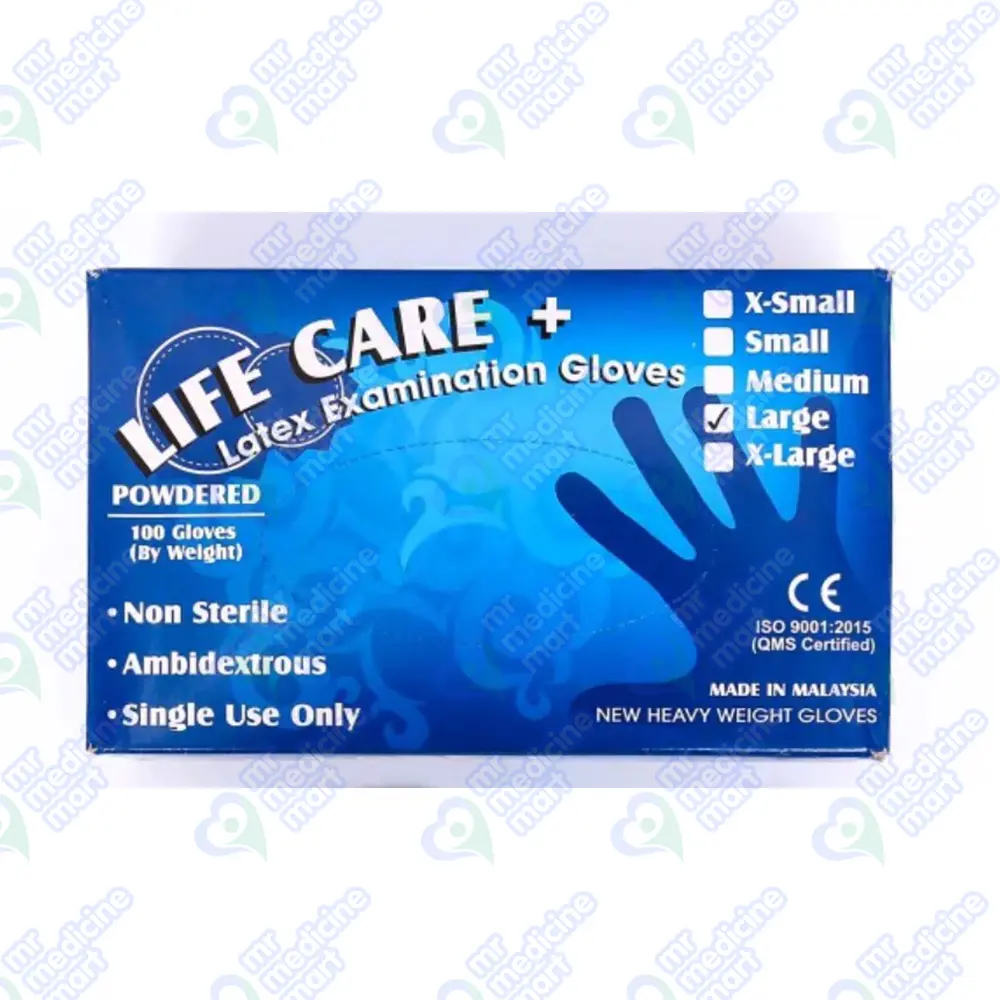 Lifecare Latex Examination Gloves 100's (Large)